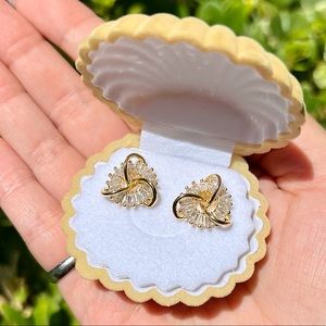 NEW 14k Gold Plated Baguette Diamond Eternity Earrings in Velvet Venus Shell